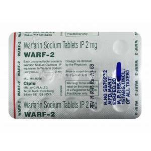 Warf, Warfarin 2mg tablet back
