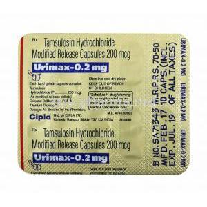Urimax, Tamsulosin 0.2mg capsules back