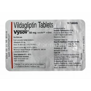Vysov, Vildagliptin 50mg tablets back