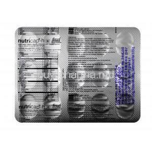 Nutricap-H, Natural extracts, oils, Vitamins, Amino acids and Minerals, Soft gel capsule, Sheet information