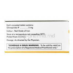 Diapride, Glimepiride 2 mg, Tablet, Box information