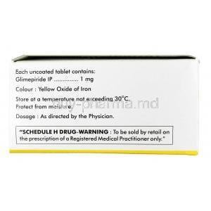 Diapride, Glimepiride 1 mg, Tablet, Box information