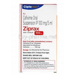 Ziprax Dry Syrup Strawberry, Cefixime100mg composition