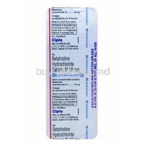 Vertipress, Betahistine 16mg tablet back