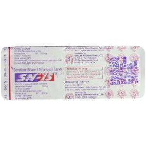 SN-15,  Serratiopeptidase/ Nimesulide Tablet Packaging