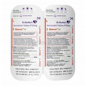 Atocor. Atorvastatin 20mg tablet back