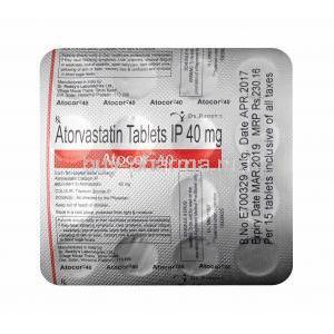 Atocor Atorvastatin 40mg tablet back