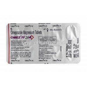 Omez FF, Omeprazole 20mg tablet back