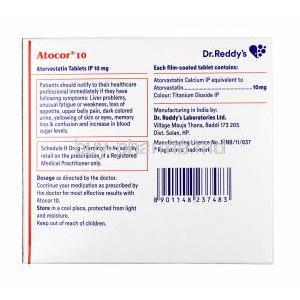 Atocor, Atorvastatin 10mg composition