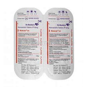 Atocor, Atorvastatin 10mg tablet back