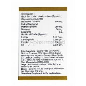 Lubripad DM, Glucosamine, Diacerein and Methyl Sulfonyl Methane composition