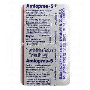 Amlopres. Amlodipine 5mg tablet back