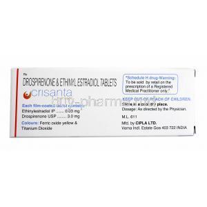 Crisanta, Ethinyl Estradiol and Drospirenone composition