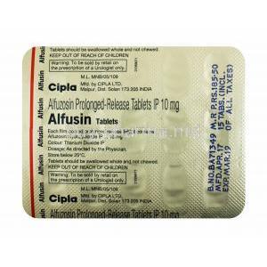 Alfusin, Alfuzosin tablet back