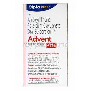 Advent Oral Suspension Orange Flavour, Amoxycillin 400mg and Clavulanic Acid 57mg composition