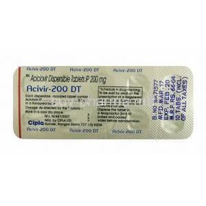 Acivir, Acyclovir 200mg tablet back