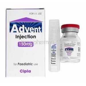 Advent Injection, Amoxycillin 125mg and Clavulanic Acid 25mg box and vial