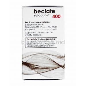 Beclate Rotacap, Beclometasone 400mcg boxand composition