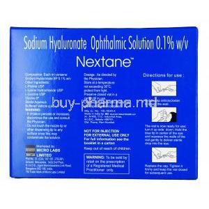 Nextane, Sodium Hyaluronate 0.1% w/v,Eyedrop 10ml, Box information