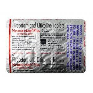 Neurocetam Plus, Citicoline 500mg / Piracetam 800mg, Tablet, Sheet information