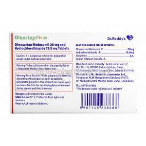 Olsertain-H, Hydrochlorothiazide 12.5mg and Olmesartan Medoximil 20mg compositoin