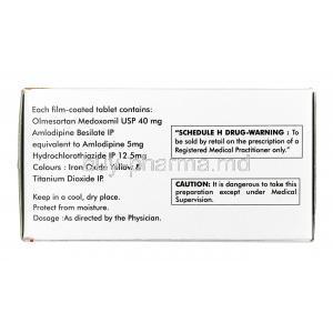 Olmat AMH, Olmesartan 40mg / Amlodipine 5mg / Hydrochlorothiazide 12.5mg, Tablet, Box information