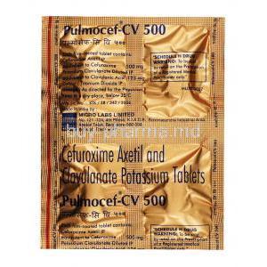 Pulmocef CV, Cefuroxime 500mg / Clavulanic Acid 125mg, Tablet, Sheet information