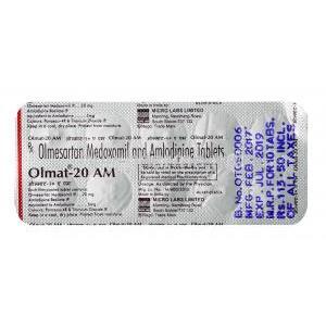 Olmat AM, Olmesartan 20mg / Amlodipine 5mg, Tablet, Sheet information