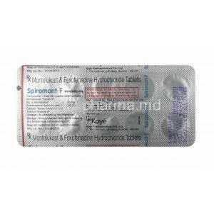 Spiromont-F, Montelukast and Fexofenadine tablet back
