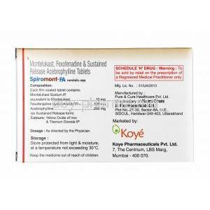 Spiromont-FA, Montelukast and Fexofenadine, Acebrophylline composition