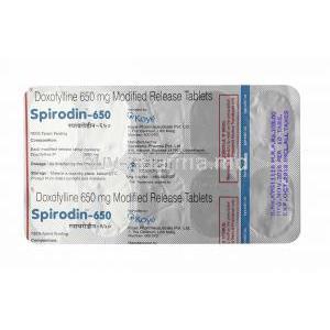 Spirodin, Doxofylline 650mg tablet back