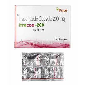 Itracoe, Itraconazole 200mg box and capsules