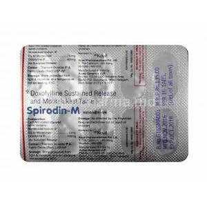 Spirodin-M, Doxofylline and Montelukast tablet back