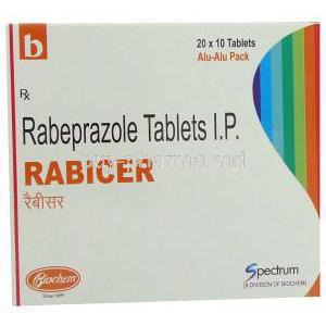 Rabicer, Generic Aciphex,  Rabeprazole 20 Mg Box