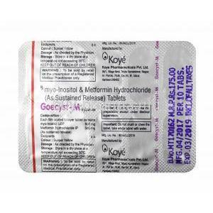 Goecyst-M, Myo-Inositol and Metformin Hydrochloride tablets back