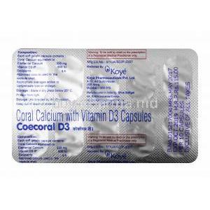Coecoral D3, Elemental Calcium and Vitamin D3 capsules back