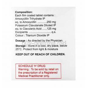 Coeamox, Amoxycillin 250mg and Clavulanic Acid composition