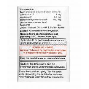 Glimipack MV, Glimepiride 1mg, Metformin 500mg and Voglibose 0.3mg composition