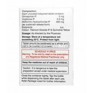 Glimipack MV, Glimepiride 2mg,  Metformin 500mg and Voglibose 0.3mg composition