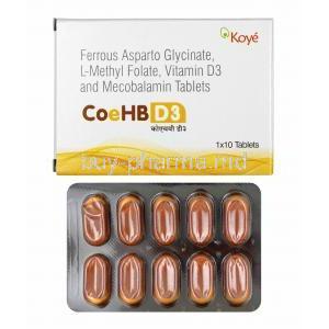 coeHB D3, Elemental Iron/ L-Methyl Folate/ Vitamin D3/ Mecobalamin