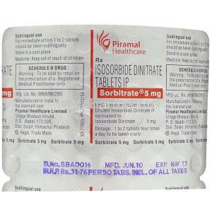 Sorbitrate, Generic Isordil,  Isosorbide Dinitrate 10 Mg Tablet Packaging