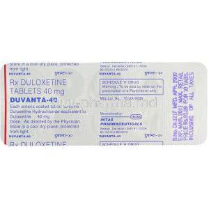 Generic Cymbalta,  Duloxetine 40 Mg Packaging