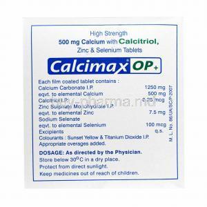 Calcimax OP Plus, Calcium Carbonate, Calcitriol, Zinc and Selenium composition