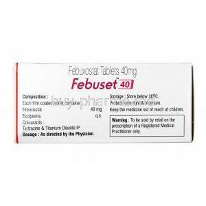 Febuset, Febuxostat 40mg composition