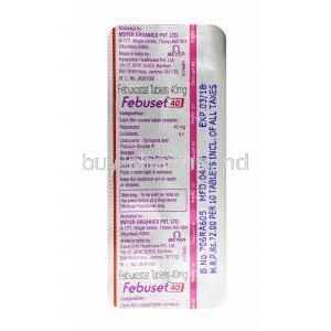 Febuset, Febuxostat 40mg tablet back