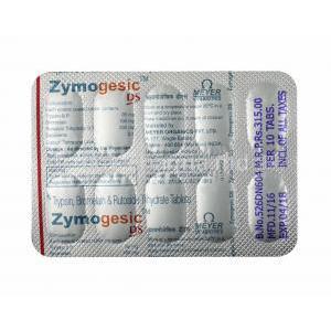 Zymogesic DS, Trypsin, Bromelain and Rutoside Trihydrate tablet back