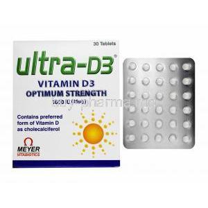 Ultra-D3, Vitamin D3 1000IU box and tablets