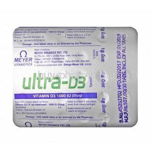 Ultra-D3, Vitamin D3 1000IU tablets back