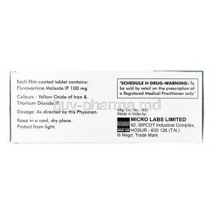 Voxamin, Fluvoxamine 100 mg, Tablet, Box information