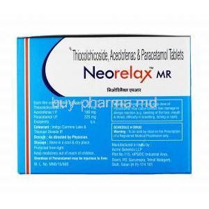 Neorelax MR, Thiocolchicoside 4mg, Aceclofenac 100mg and Paracetamol 325mg composition